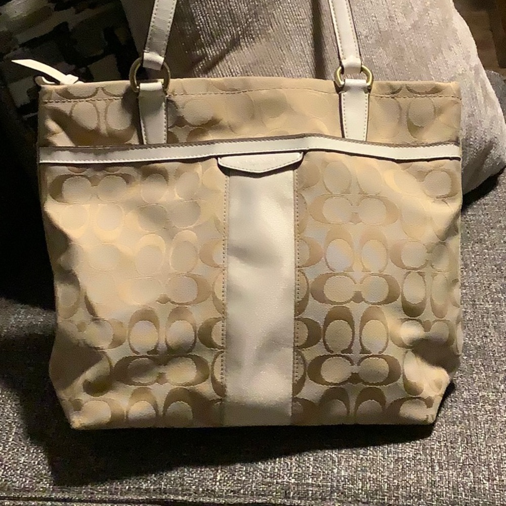 Coach Tan and Cream Monogram Tote